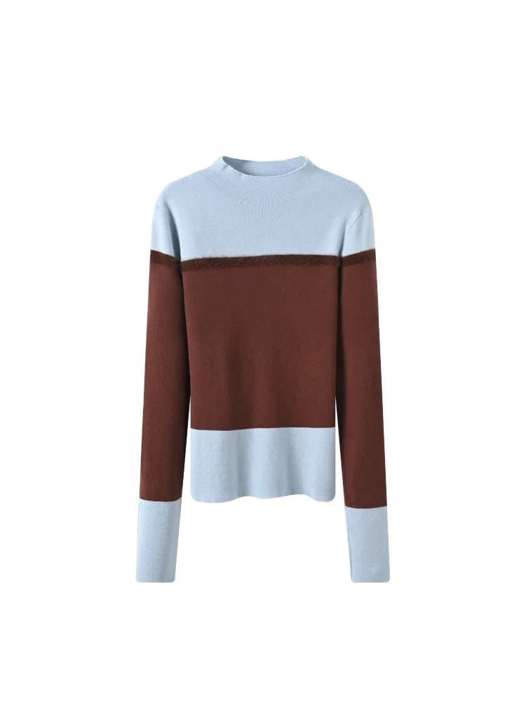 

Женская трикотажная кофта больших размеров с высоким воротником, модная, в стиле пэчворк, повседневная, осенне-зимняя, новинка