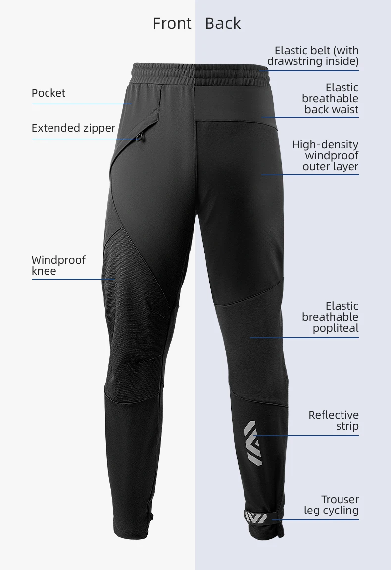 ROCKBROS Fahrrad Hosen Winter Fahrrad Lange Hosen Thermische Fleece Reflektierende Radfahren Hosen Warme Winddicht Männer Sport Hose EUR Größe – Detail 4