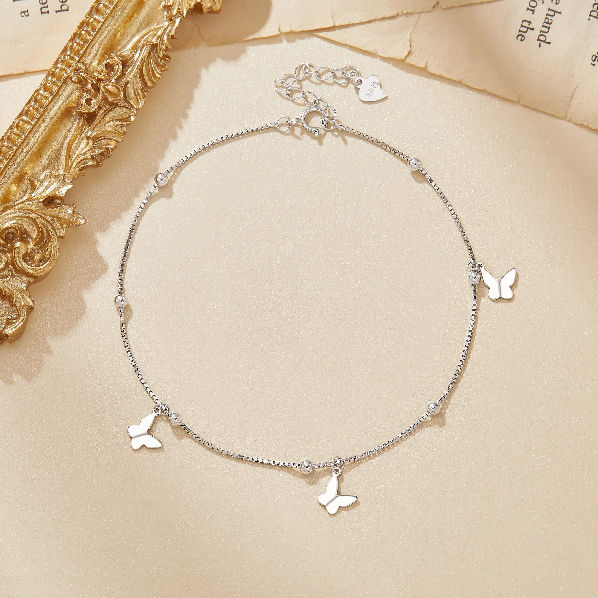 Small Butterfly Charm Anklet,Solid 925 Sterling Silver Anklet Adjustable Foot chain Anklet Bracelet Bridal Birthday Gift 6690045