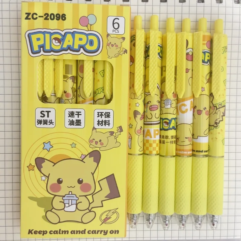 

6Pcs Pokemon Pikachu Gel Pen Kawaii Cartoon 0.5mm Black Push Action Pen Student Stationery Office School Supplies Children Gifts