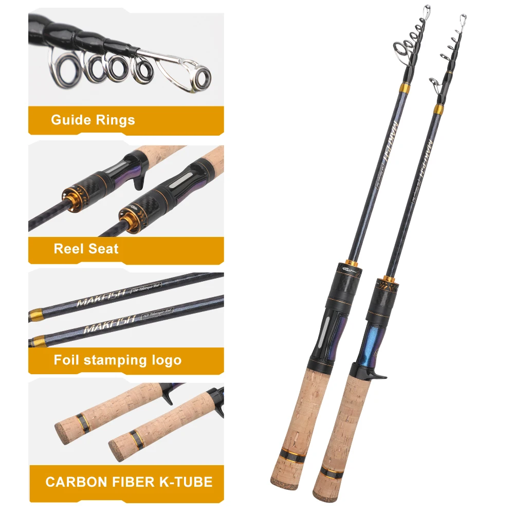 carp telescopic fishing rod ROLLFISH Ultralight Carbon Fiber Spinning Casting Telescopic Fishing Rod  5.5/5.9ft UL Power Fast Action For Bass/Perch Carp Fish