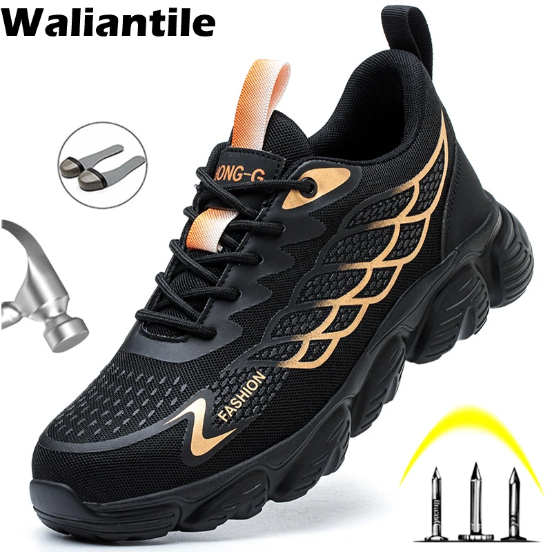 Waliantile Indestructible Safety Shoes For Men Male Breathable Anti-smashing Industry Work Boots Steel Toe Puncture Proof Shoes