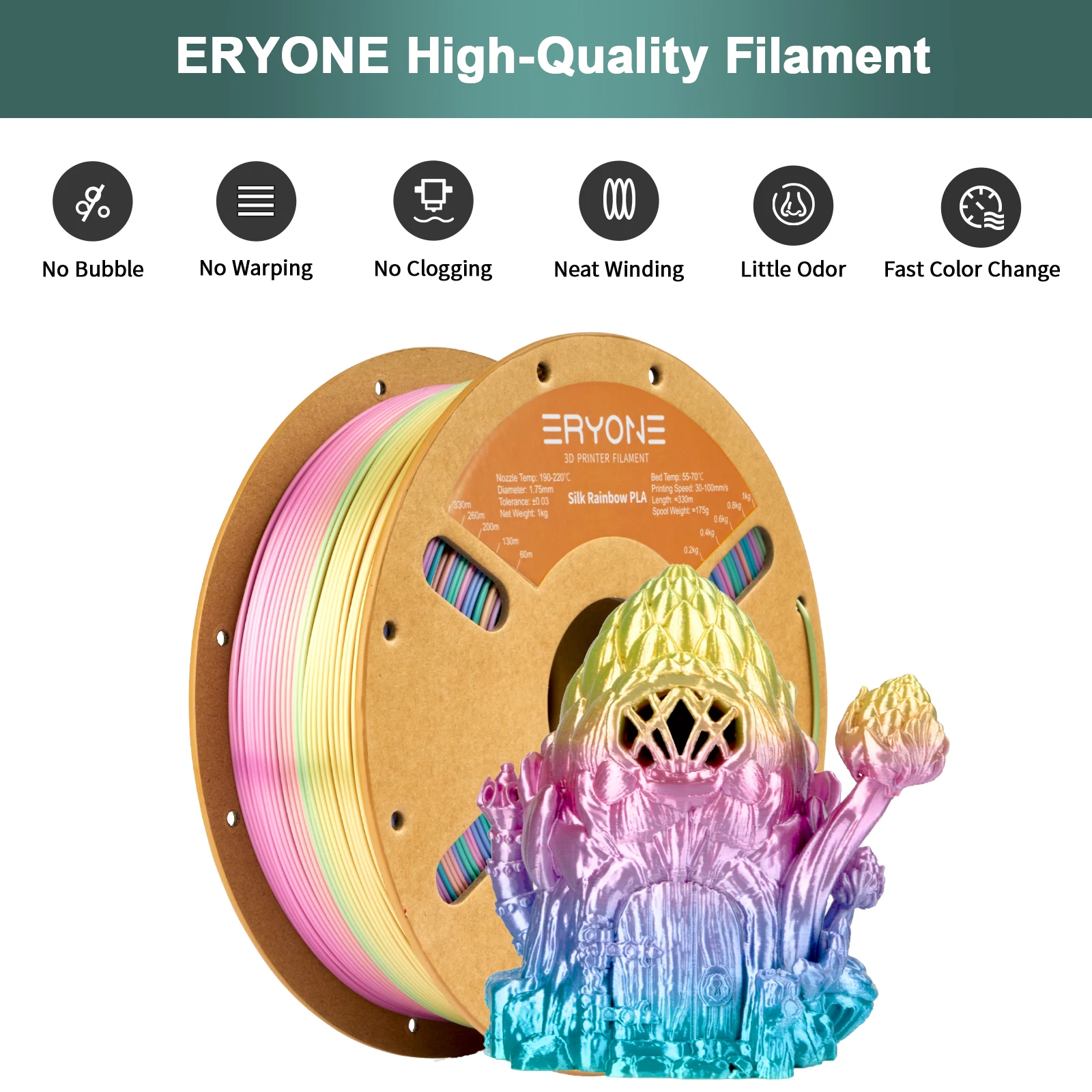 ERYONE Mini PLA Rainbow Filament 1KG Filament do drukarki 3D 1,75 mm 1KG Do drukarki 3D Drukowanie w kolorze tęczy Szybka wysyłka