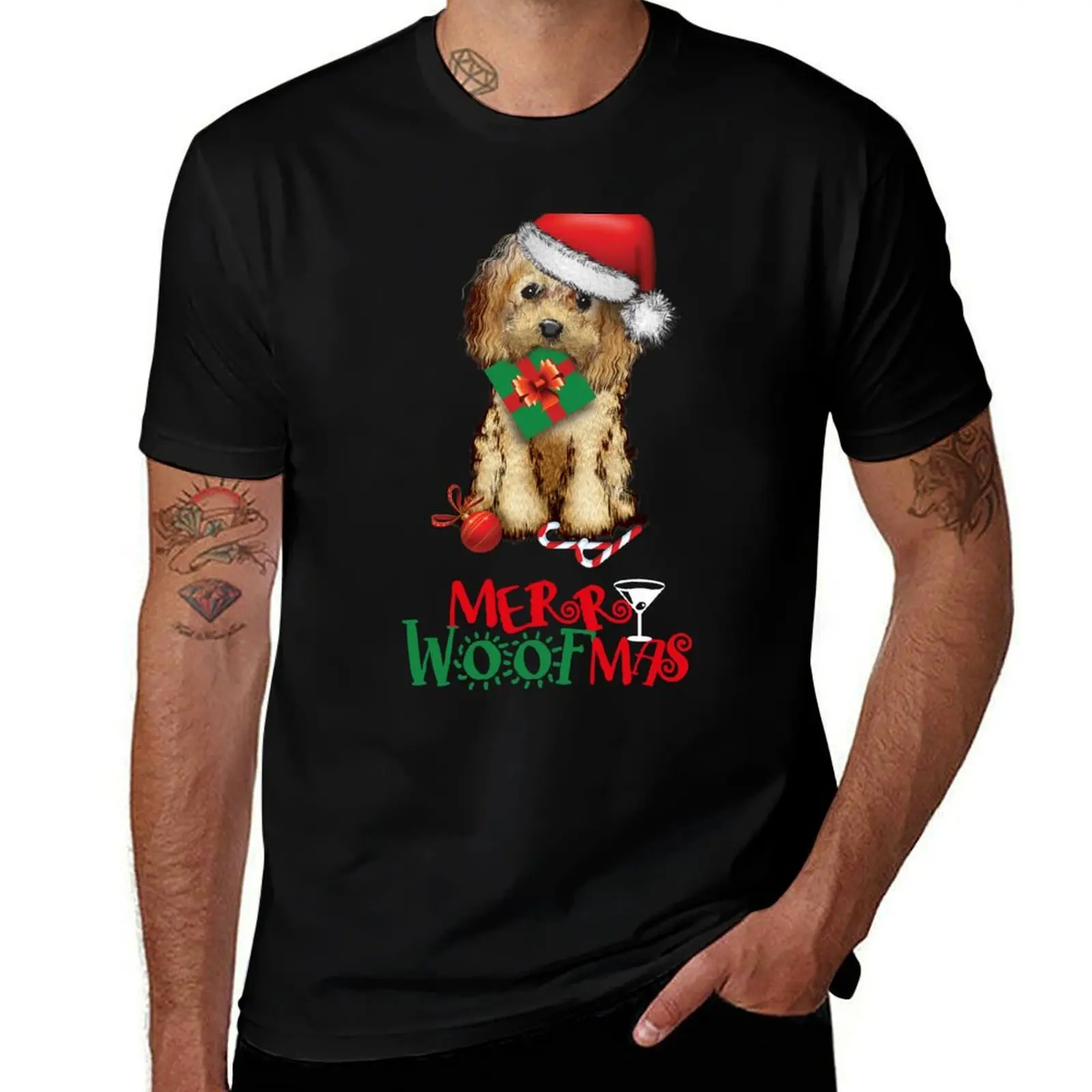 Merry Woofmas Christmas Cockapoo doodle dog mom dog lover T-Shirt Comfort Stretch Tee Shirt
