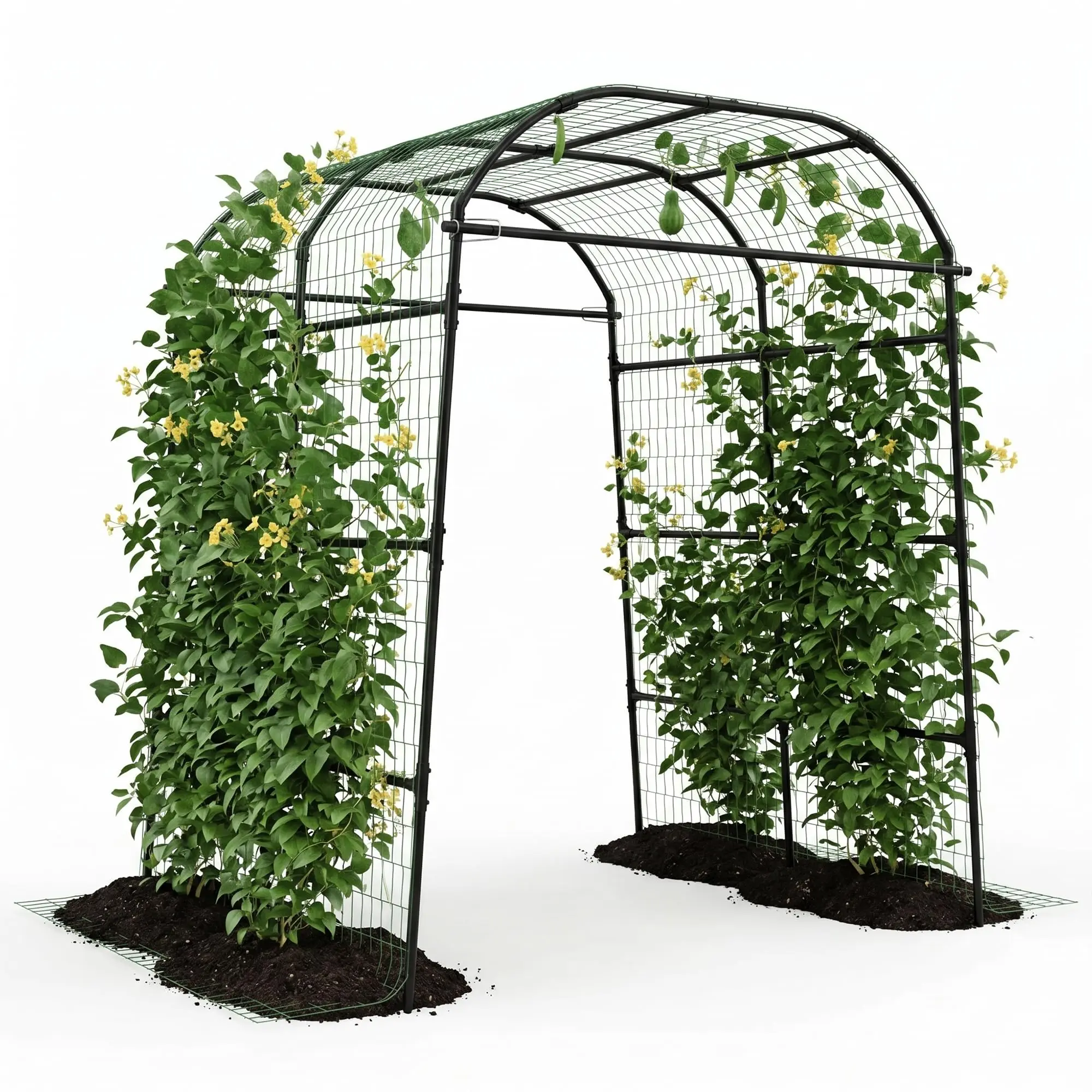 7.2FT Metal Garden Arch Trellis For Raised Beds, Adjustable Black Cucumber Support For Vines, Roses, Grapes, Melons & Gourds Kit