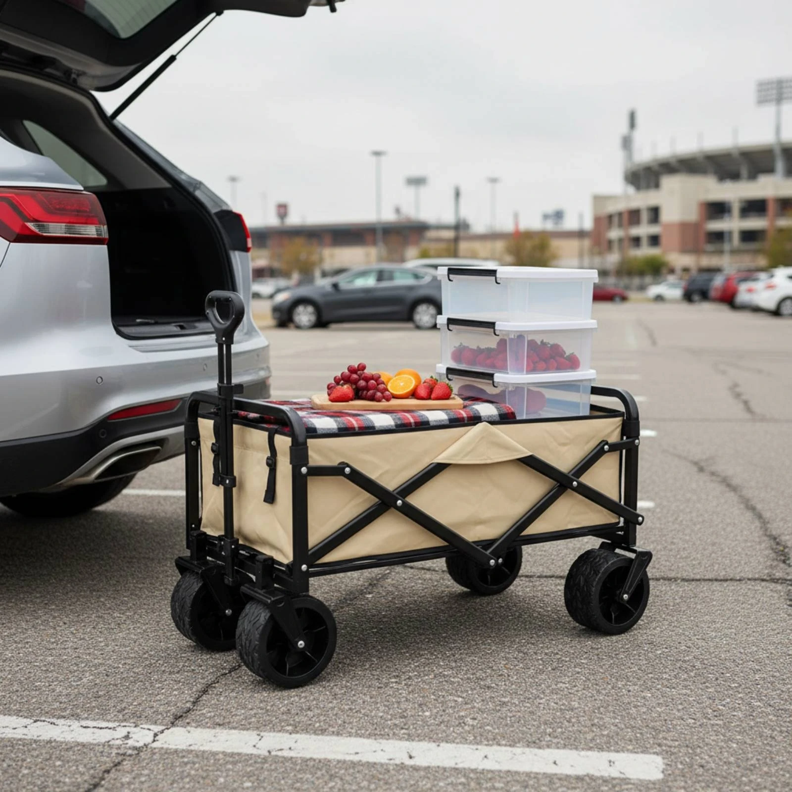 

Camping Wagon with Table Lift Top Camping Wagon Table Collapsible Wagon Wagon All-Terrain Wheels for Children