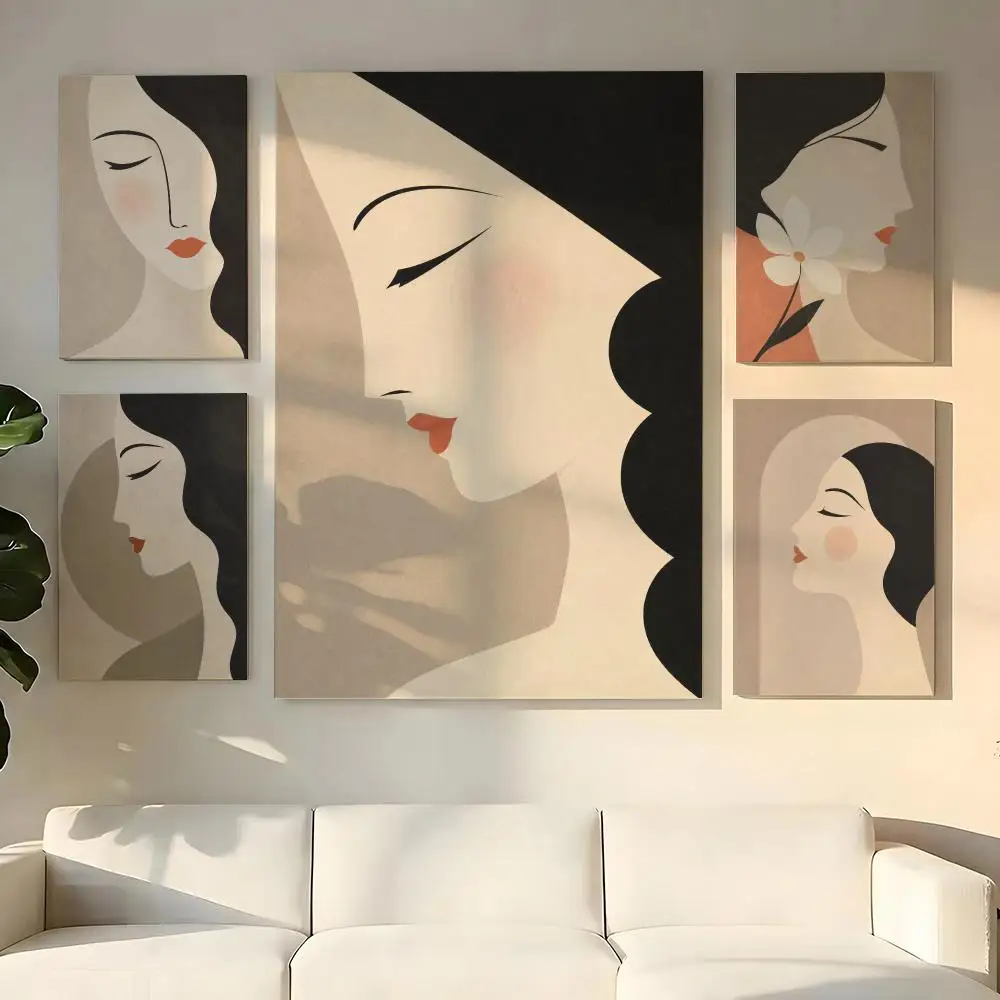 Minimalist Feminine Portraits Poster HD Canvas Wall Art Poster With Optional Inner Frame Adds Depth Texture To Hallway Decor