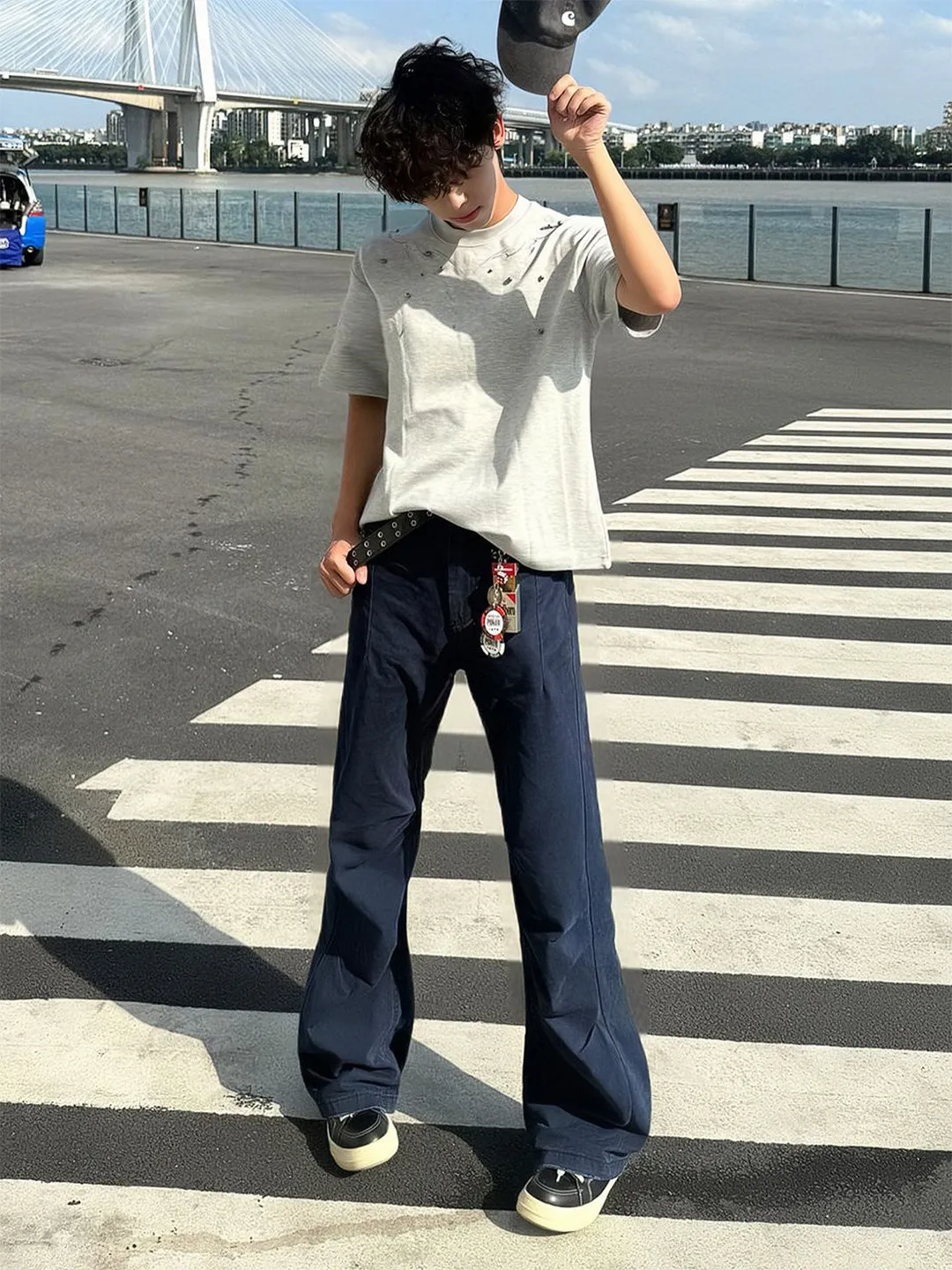 

American Style Cleanfit Pleated Men's Workwear Pants Loose Wide Leg Casual Trousers High Street Fashion Summer Breathable