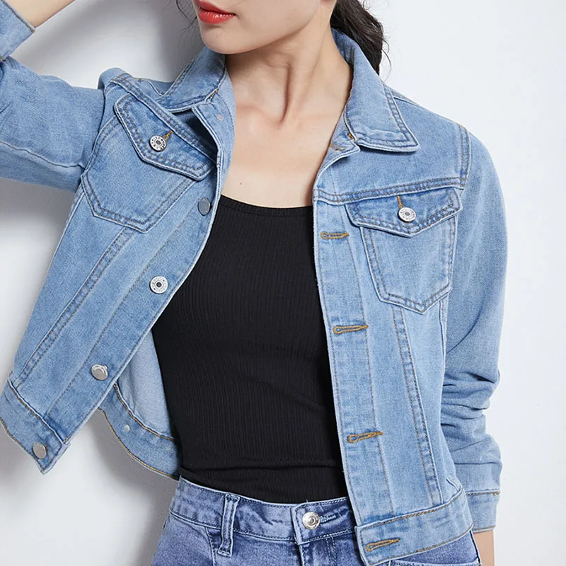 New Women\'s Denim Jacket Spring and Autumn 2022 Casual Short Denim Jacket Women\'s Korean Version Solid Color Jacket Clothes