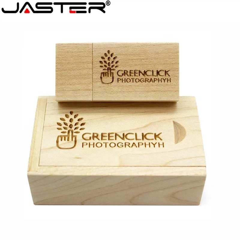 JASTER-Pendrive de madeira com logotipo personalizado gratuito, USB Flash Drive 2.0, Memory Stick, gravação a laser, presentes de casamento, 128GB, 64GB, 16GB, 32GB, 8GB