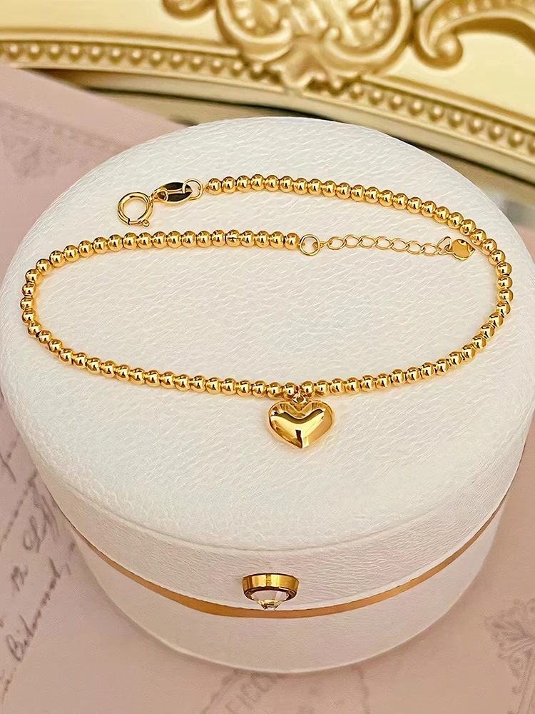 

S925 Sterling Silver Women's Bracelet 3D Heart Pendant Elegant Round Bead Hand Jewellery Suitable for Daily Wear Holiday Gifts