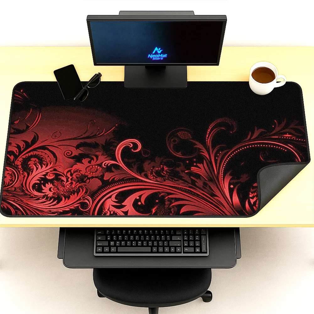 Gothic Desk Mat Gaming Floral Red Black 160x60cm Computer Accessories 1200x600mm Premium Comfortable Thick Study Home Mouse Pad
