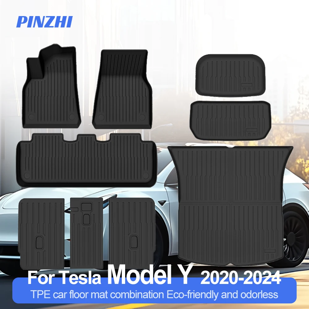 Tapis de sol pour Tesla Model Y 2024 2023 2022 2021 2020, tapis de sol toutes saisons, ensemble complet, imperméables, antidérapants, protection