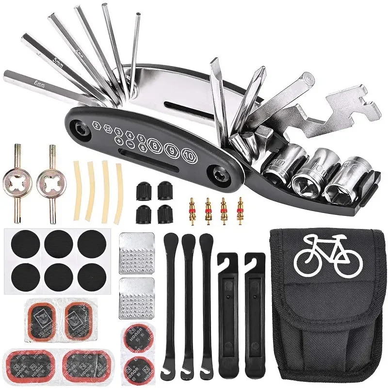 

Bicycle Repair Tools Kit, Bike Accessories, Multi Tool Set with Pump Tire Patch, Portable Mountain Road BikeTire Auto Tool Set