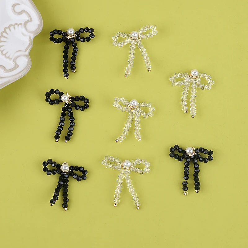 1pcs Crystal Beads Copper Wire Winding Line Pearl Bow Pendant Diy Handmade Ear Jewelry Necklace Accessories Keychain Charms
