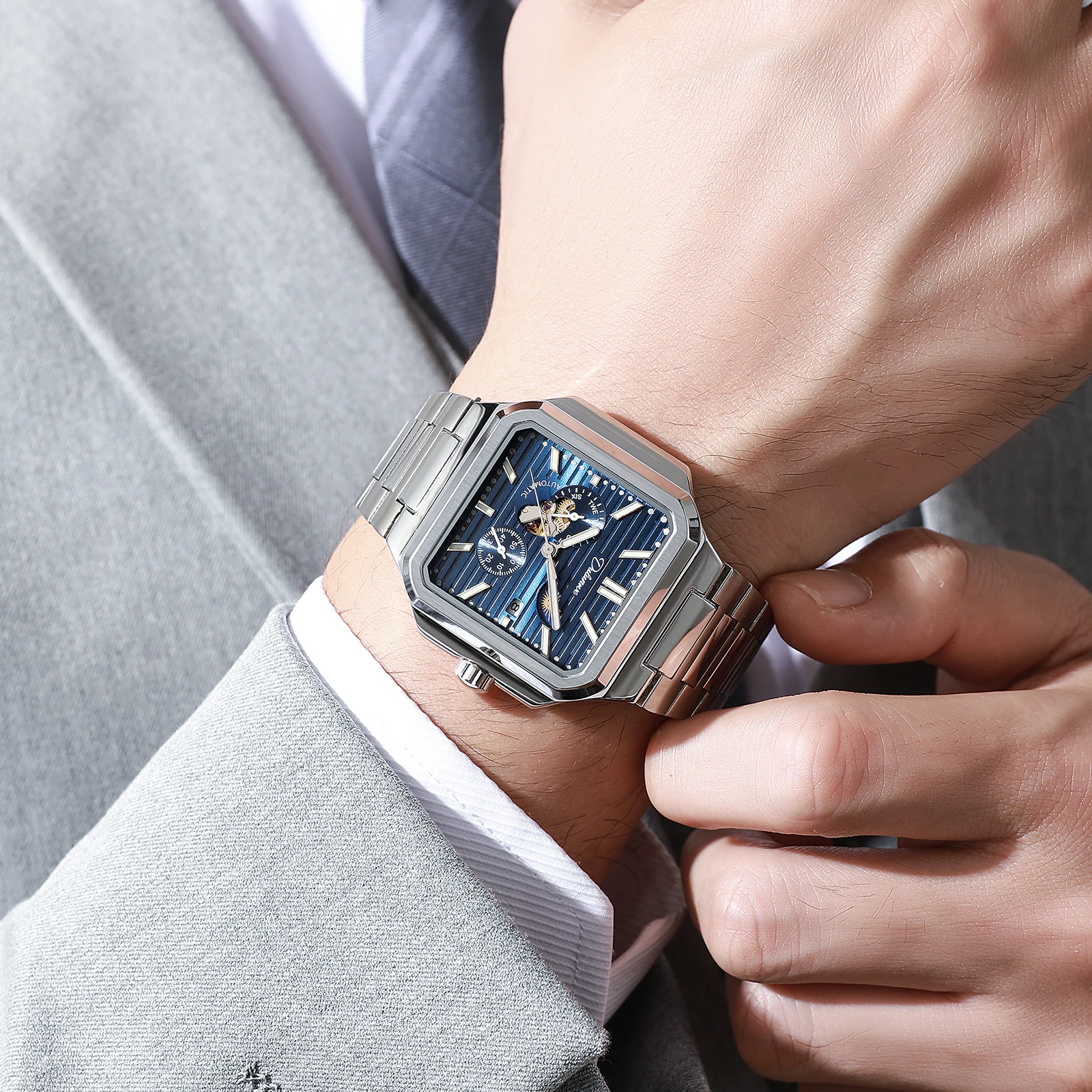 Dulunwe Men's Automatic Watch Square Mechanical Self-winding