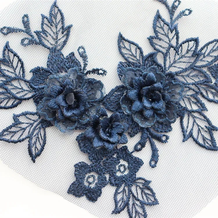 5 أزواج-1 زوج. فستان الزفاف ثلاثية الأبعاد الدانتيل زين DIY بها بنفسك الحرفية زهرة التصحيح الملابس المواد المساعدة الذهب الأزرق زهرة 14.5*19 سنتيمتر