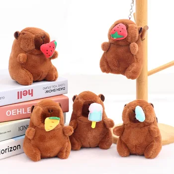 Plush Cartoon Capybara Pendant Keychain, Simulação de ranho-Puxando, Boneca Animal Fofo, Acessórios Bolsa de escola, Bonito