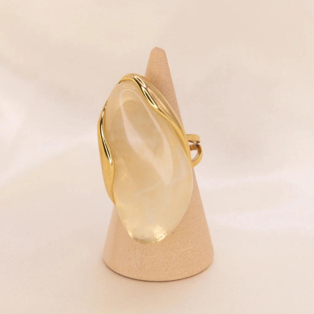 غير النظامية حجر الكهرمان بيان الفولاذ المقاوم للصدأ خواتم للنساء مطلية بالذهب خمر قابل للتعديل فريد هندسية مجوهرات من مادة الراتنج