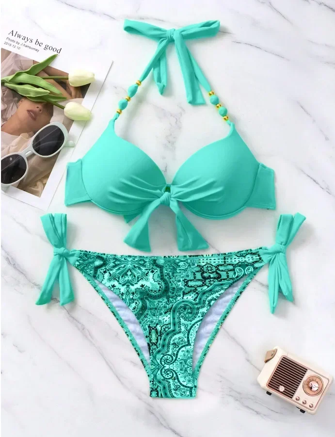 

Sexy Push Up Bikini 2024 Women Swimsuit Two Piece Swimwear Female Thong Bikinis Set Swimming for Bathing Suits Brazilian Biquini