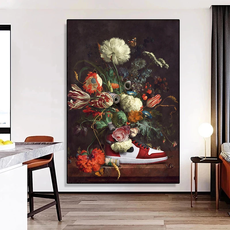 

Flowers Flora Sneakers Oil Painting Art Canvas Print Sports Shoes Poster and Prints Wall Art Pictures For Living Room Home Decor