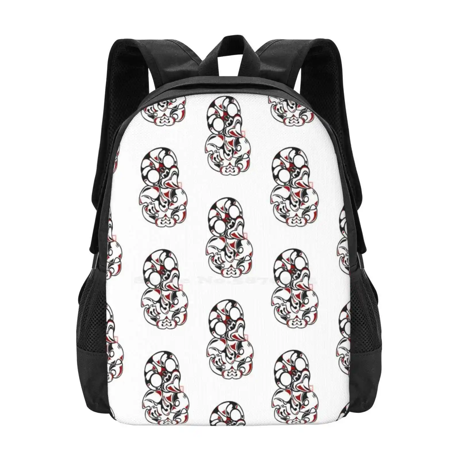 Tiki Pattern School Bags Travel Laptop Backpack Tiki Maoi New Zealand Nz Red White Black Pattern Tribal Traditional Soul