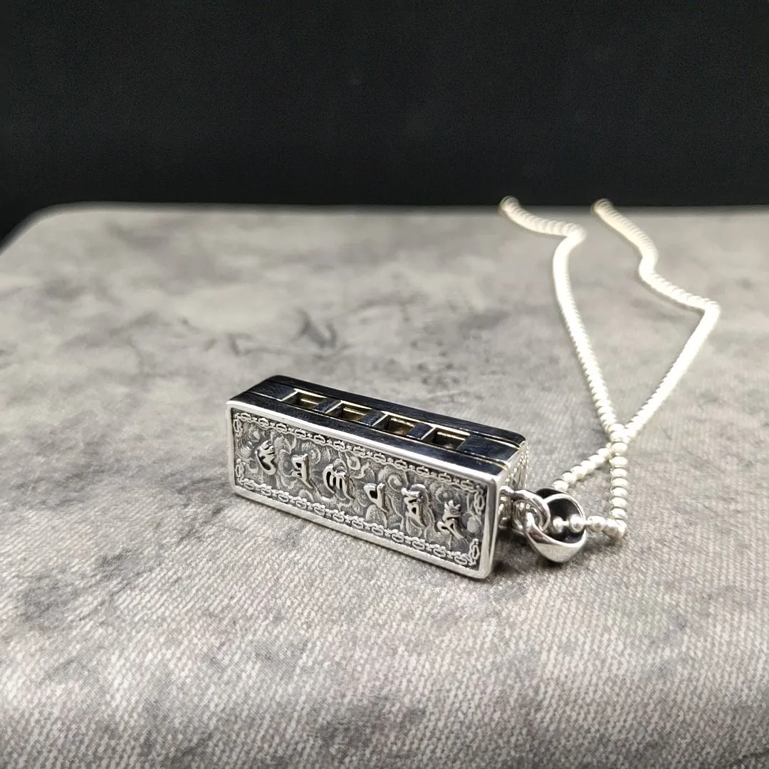 Real s925 sterling silver trend retro Thai silver six word truth harmonica necklace pendant fashionable men and women popular pe