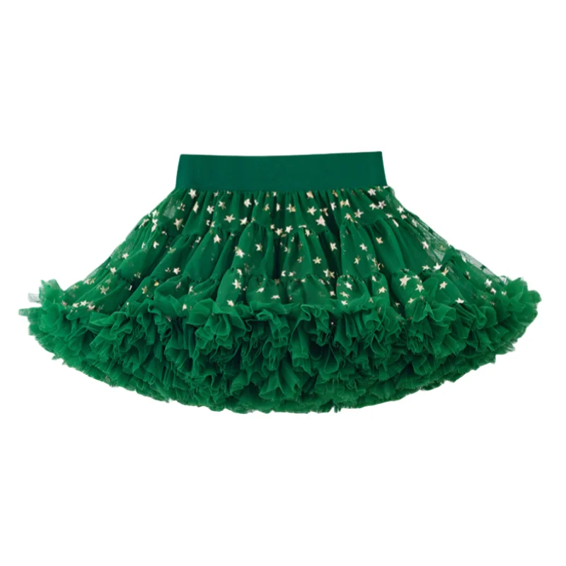 Christmas Green Tutu Skirt Fluffy Suit for New Years day Girls Skirt Kids Outfit Pettiskirt Children Clothing