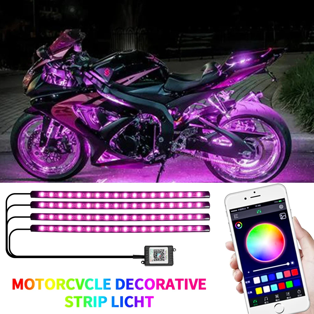 APP LED Motorcycle Car Atmosphere Ambient Foot Light Remote Control Flexible Waterproof 12V Moto RGB Decorative Lamp Strip