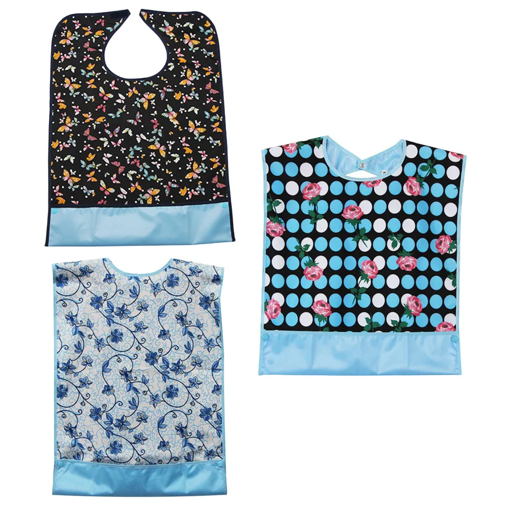 

3pcs Printed Bibs Waterproof Washable Adult Dining Protector For Elderly Mealtime Bib Bedridden Apron Health Care