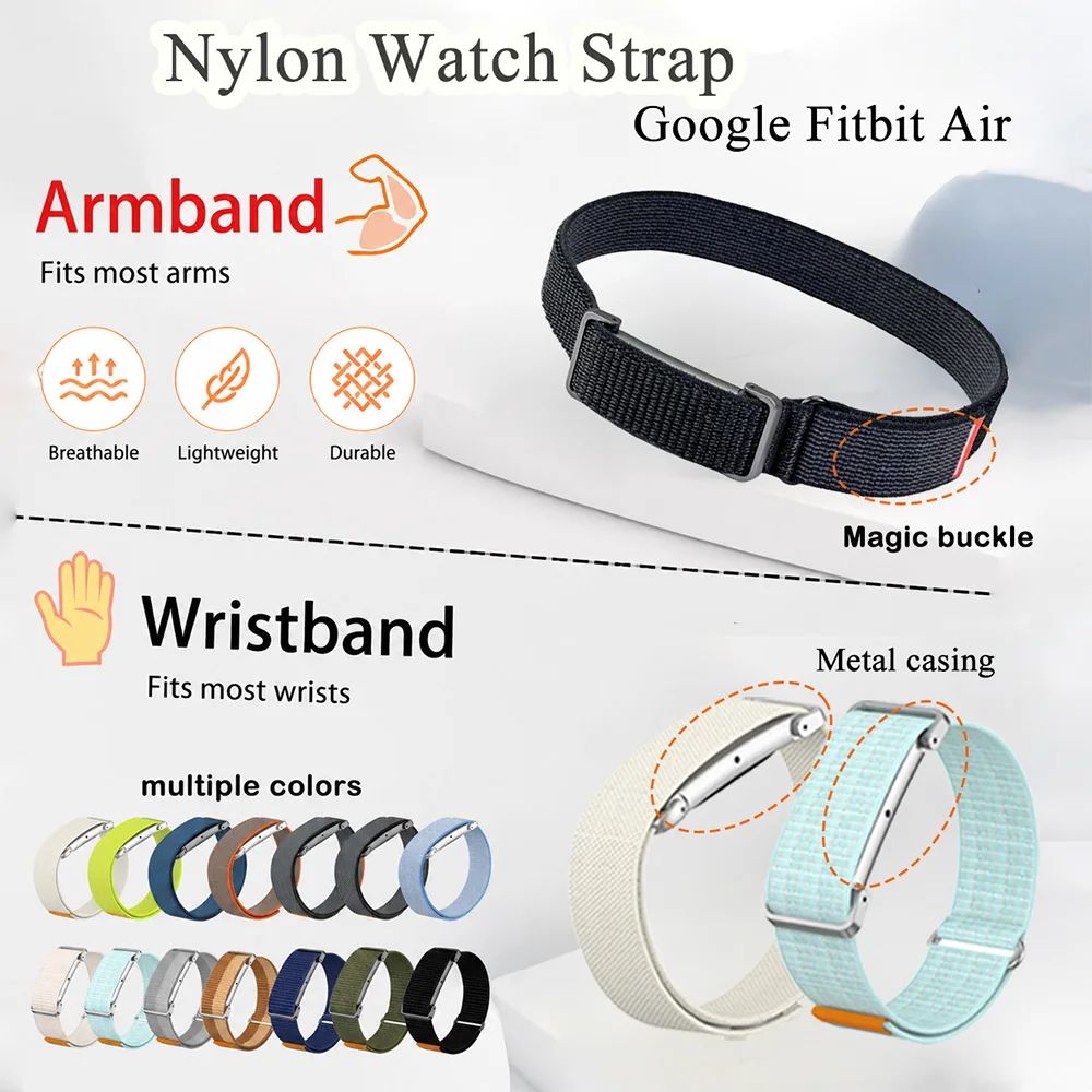 Neues Nylon-SfotWatch-Armband für Google Fitbit Air mit Metallgehäuse, Unisex, verstellbares, atmungsaktives Sportarmband für Google FitbitAir