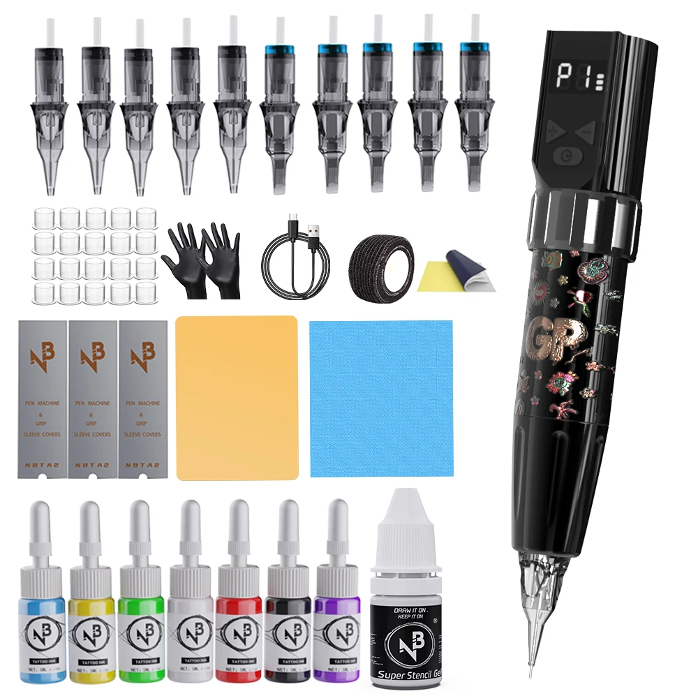 

Набор для татуировки, полный комплект тату-оборудования, включая 10 картриджных игл для татуировки и 7 цветов тату-чернил, подходит для начинающих татуировщиков и профессиональных мастеров тату.