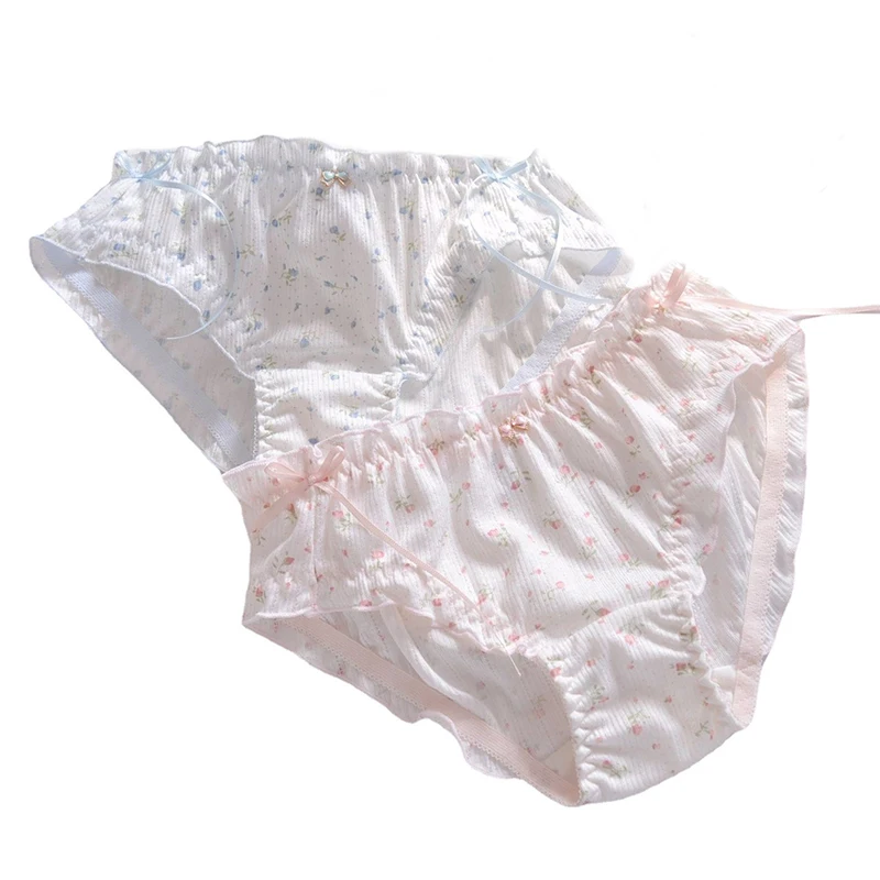 Women Japanese Princess Flower Cotton Cute Lovely Sweety Panties Ruffle Bow Breathable Soft Underwear High Elasticity Breifs