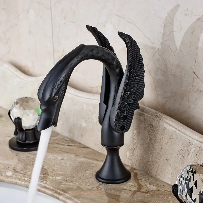 

Vidric Widespread Bathroom Sink Faucet Dual Cristal Handles Washing Basin Mixer Tap Oil Rubbed Bronze Finish