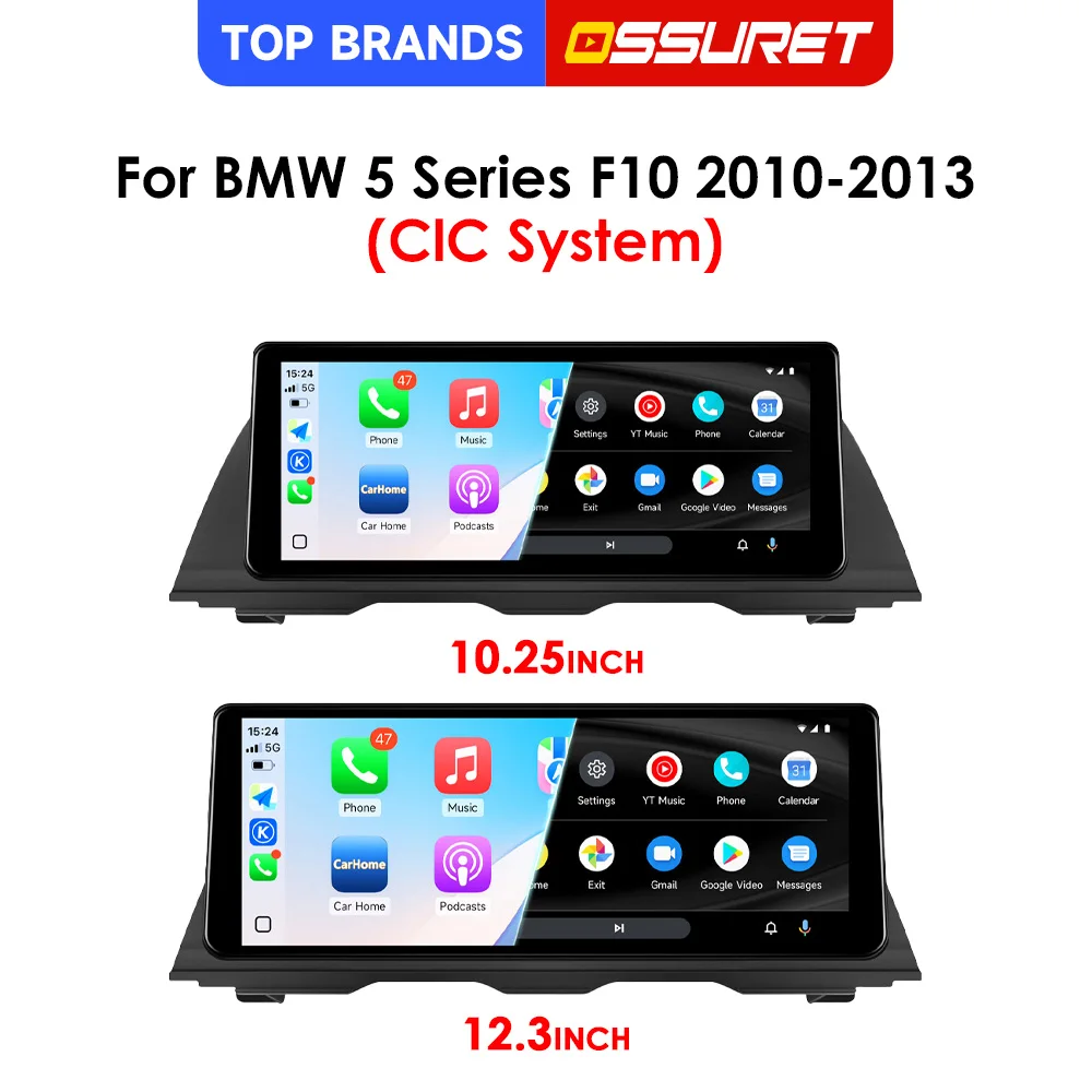 OSSURET Schneller Versand Linux-System 10,25'' 12,3'' Plug&Play Autoradio für BMW 5er F10 2010–2013 CIC-System Autoradio Kabelloses Carplay Android Auto Mirror Link Bluetooth Freisprecheinrichtung