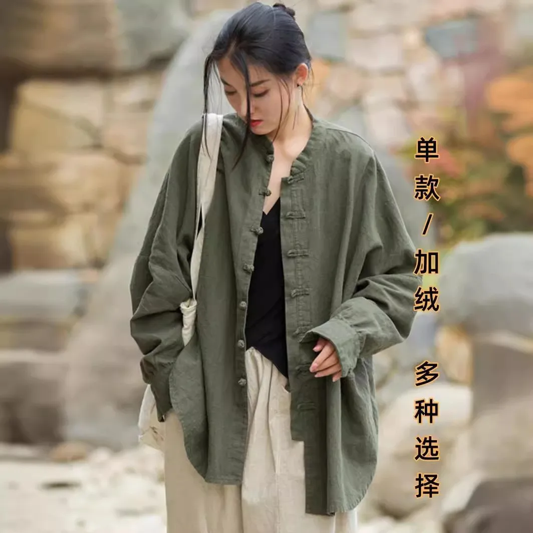 Women's Summer Dresses 2026 Loose Fit Boho Cardigan Dress with Mandarin Collar Crinkle Cotton Ethnic 3D Pattern Regular Length