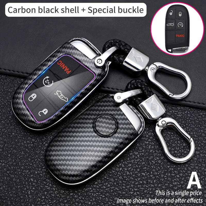 

For Jeep Dodge Chrysler Fiat Carbon Fiber Hard Shell Flip Key Chain Case Cover