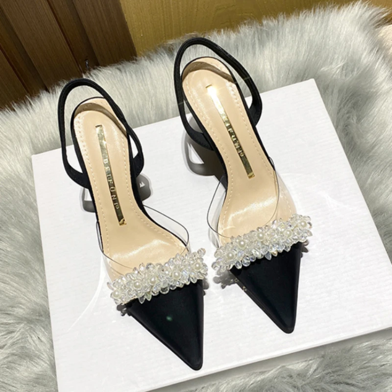 Women Slingback High Heels Summer Luxury Sandals Women Designers Elegant Pointed Toe High-heeled Sandals Transparent Party Shoes