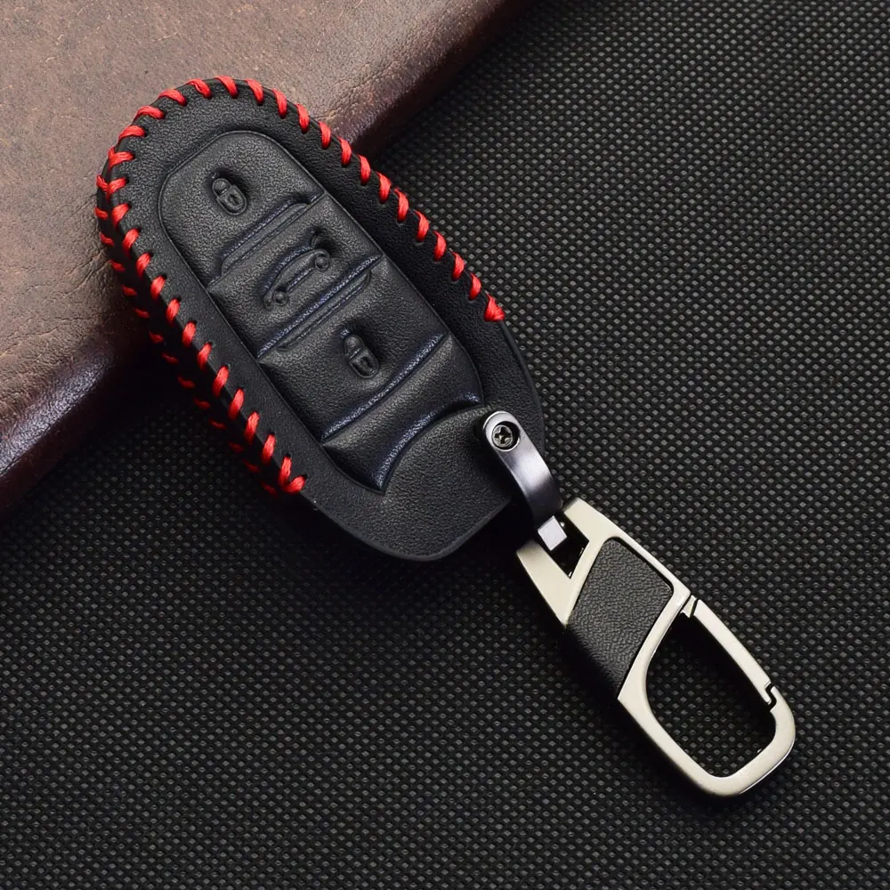 Leather Car Key Case Smart Remote Protector Cover Keychain For Peugeot 5008 208 308 508 2008 3008 Rifter Citroen C4 DS DS4 DS5