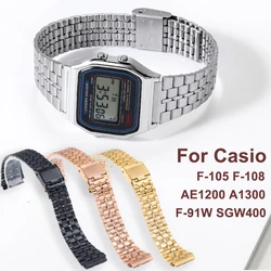 For Casio F-91W Meta Strap 18mm Stainless Steel Bracelet Casio Ae 1200wh for AE1300 AQ230 F105 F108 A158W A168 Bands Replacement