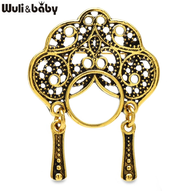 Wuli & baby ملابس كلاسيكية فينيكس كورونيت سيدة دبابيس للنساء 3-color معدن جميل أوبرا شخصية الوجه دبابيس بروش للحفلات