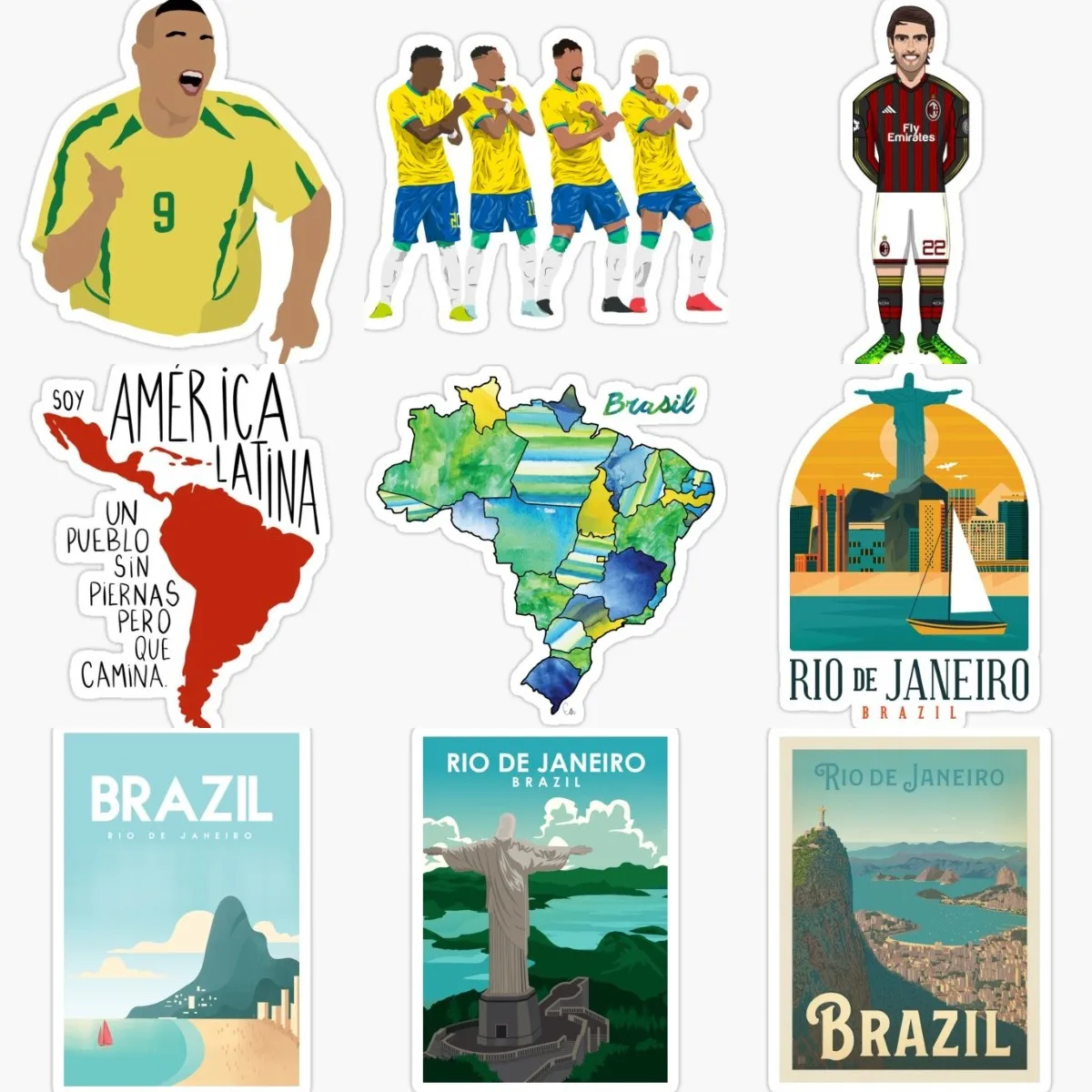 BR Brazilian Scenery Football Player Map Sticker Wall Room Truck Motorcycle Vinyl Window Bicycle Glass Van Decorative PVC Decal