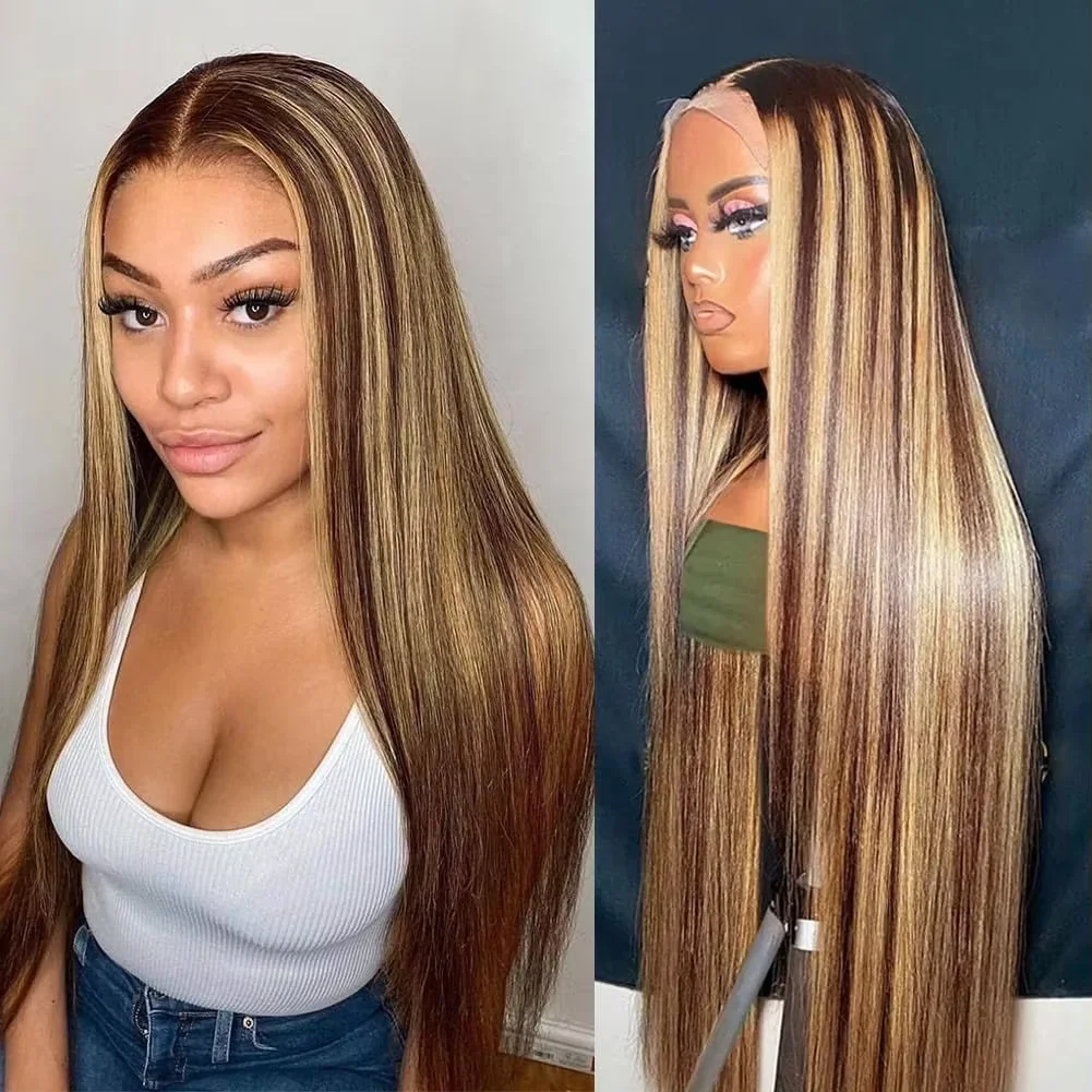 Luvin 13x6 Straight HD Transparent 4/27 Lace Front Wig 30 32Inch Highlight 13x4 Human Hair Lace Frotnal Wig 250% For Women