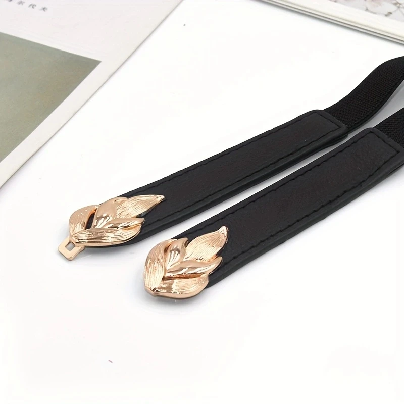 Golden Leaf BUCKLE เข็มขัดบาง Elegant สีทึบเข็มขัดอินเทรนด์เข็มขัด VINTAGE Coat Girdle สําหรับผู้หญิง