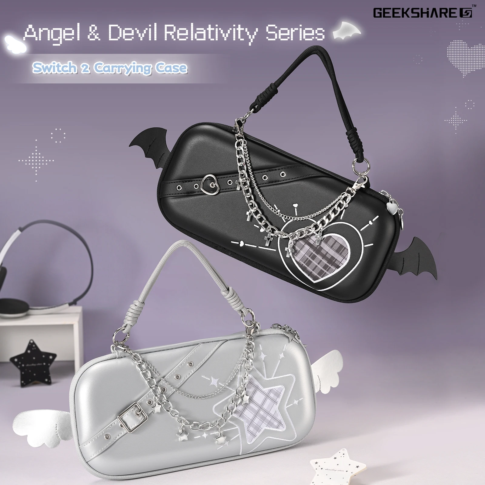 GeekShare Angel & Devil Carrying Case Compatible with Switch 2, Portable  Travel Storage Bag for Switch 2025, Hard Storage Bag