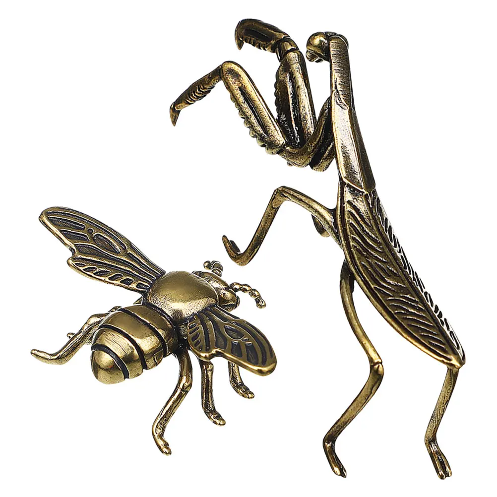 

2 Pcs Decorative Tea Pet Ornament Copper Figurine Brass Office Modern