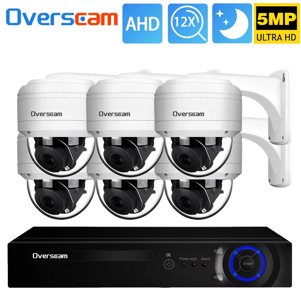 12X PTZ Zoom AHD Camera Night Vision 8CH 6 in 1 DVR AI Technology 5MP Outdoor Dome CCTV Kit Analog Security 360° Camera System