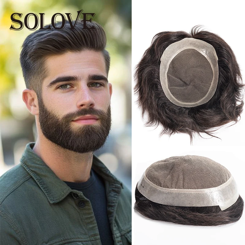 

Мужской парик, кружевной парик из искусственной кожи, индийский парик из человеческих волос, 30 мм, волнистый прямой парик, натуральный мужской капиллярный протез с узлом, система волос Hairlin