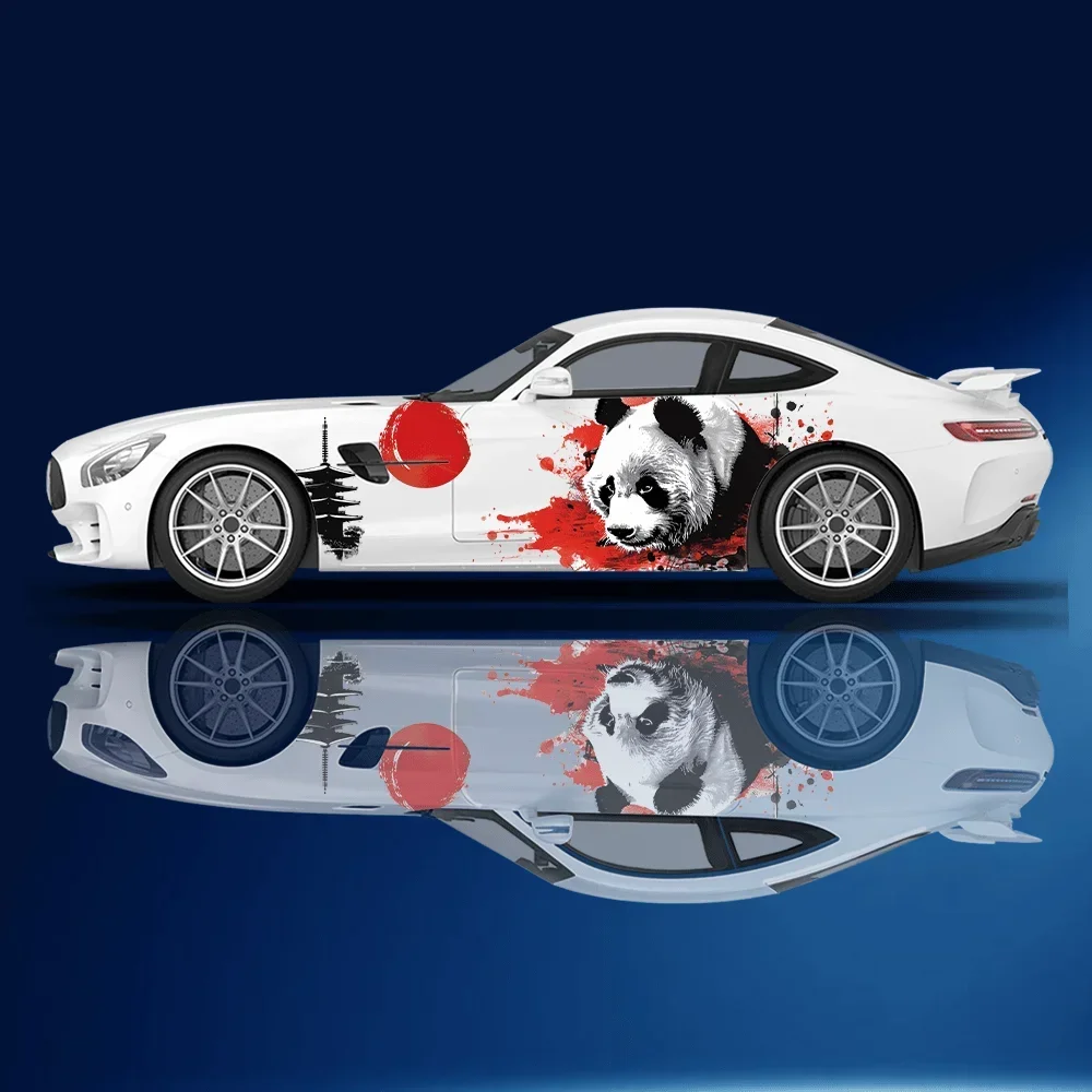 Cute Panda and Red Sun Car Vinyl Wraps Decal Self-adhesive Anti Scratch Sticker Suitable for Trucks SUV Decor Auto Accessories