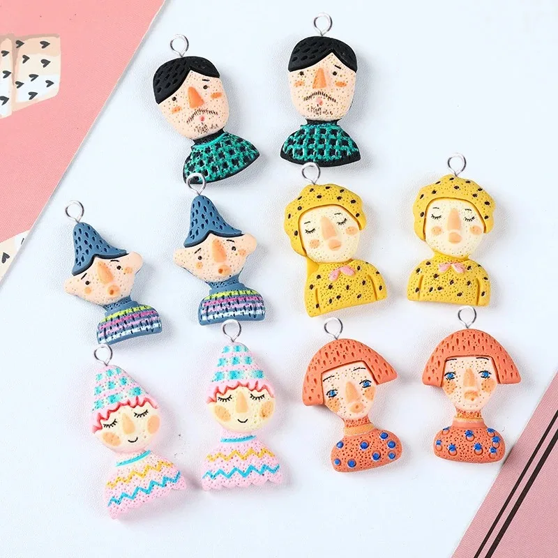10Pcs Stylish Cartoon Graffiti Avatar Resin Pendants Creative Character Flatback Charms Handcraft Findings For Earrings Keychain